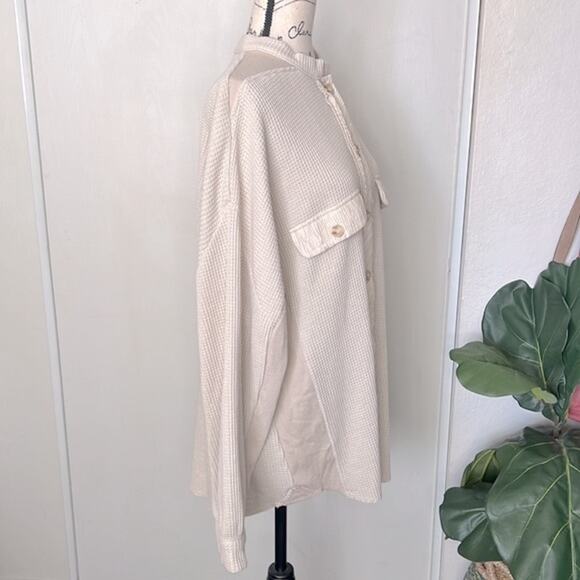 Chouyatou Loose Fit Batwing Sleeve Waffle Knit Button Down Shirt Shacket XXL - Picture 6 of 11